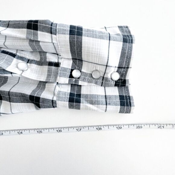 Roper Mens Casual Shirt Pearl Snap Up Long Sleeve Plaid Black White Silver Large - Picture 5 of 7